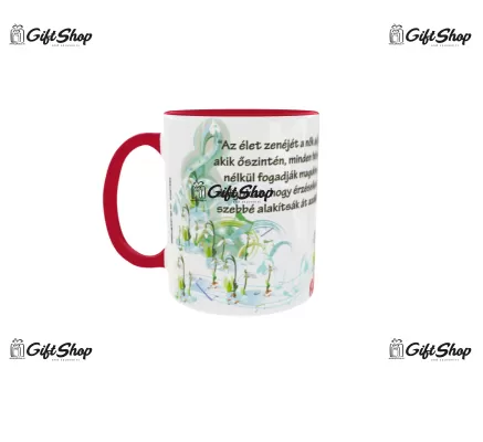 Cana rosie gift shop personalizata cu mesaj, 8 március, model 1, din ceramica, 330ml