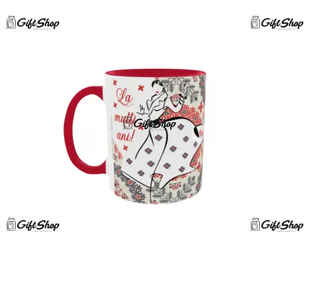 Cana rosie gift shop personalizata cu mesaj, 8 martie, model 3, din ceramica, 330ml