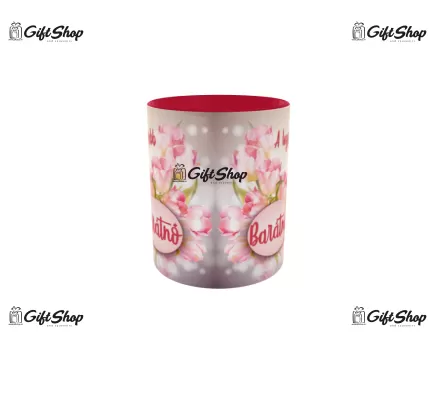Cana rosie gift shop personalizata cu mesaj, a legcsodálatosabb barátnő, model 1, din ceramica, 330ml