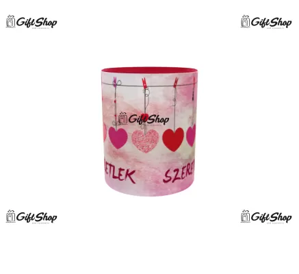 Cana rosie gift shop personalizata cu mesaj, szeretlek, model 1, din ceramica, 330ml