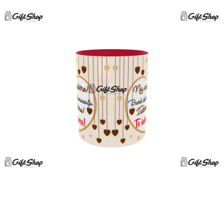 Cana rosie gift shop personalizata cu mesaj, te iubesc, model 3, din ceramica, 330ml
