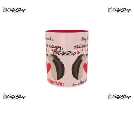 Cana rosie gift shop personalizata cu mesaj, szeretlek, model 2, din ceramica, 330ml