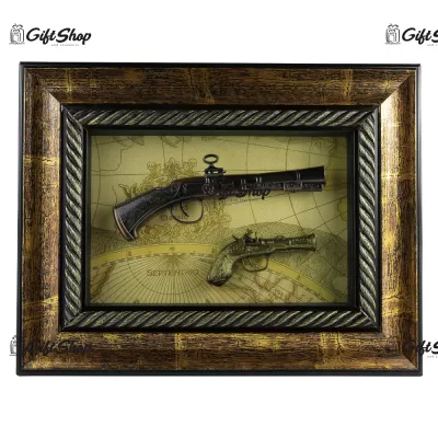 Tablou decorativ cu doua arme realizate din lemn si metal – Design Vintage C