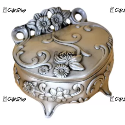 Caseta pentru bijuterii in forma de inima cu flori – Elegant Metal