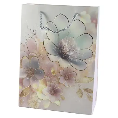Punga cadou 18×24 cm, flori cu sclipici