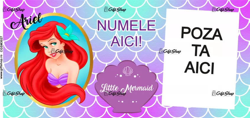 Cana personalizata gift shop cu poza si text, Ariel, model 1, din ceramica, 330ml