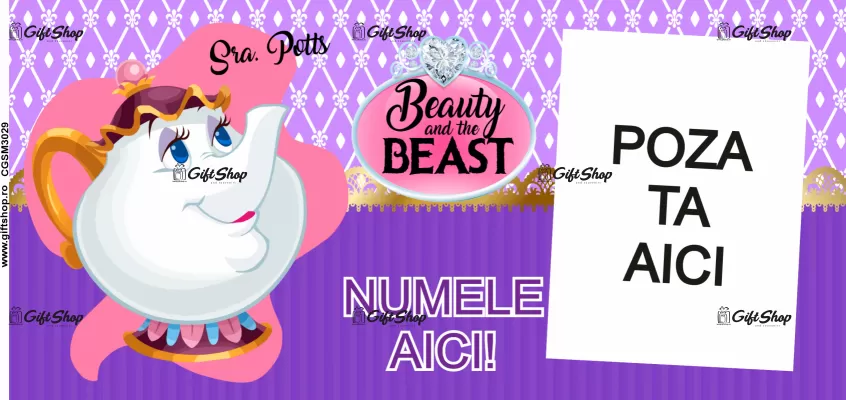 Cana personalizata gift shop cu poza si text, Beauty and the beast, model 1, din ceramica, 330ml