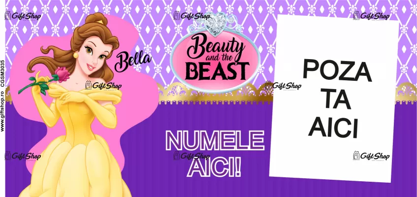 Cana personalizata gift shop cu poza si text, Beauty and the beast, model 7, din ceramica, 330m