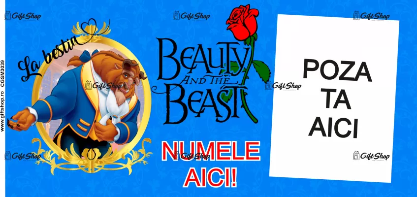 Cana personalizata gift shop cu poza si text, Beauty and the beast, model 11, din ceramica, 330m