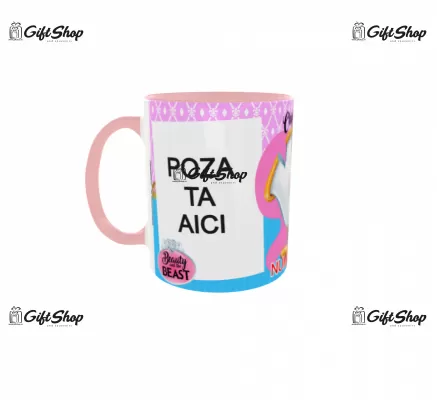 Cana personalizata gift shop cu 2 poze si 1 text, Beauty and the beast, model 14, din ceramica, 330m