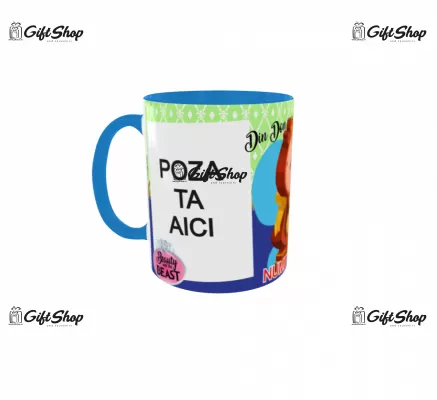 Cana personalizata gift shop cu 2 poze si 1 text, Beauty and the beast, model 16, din ceramica, 330m