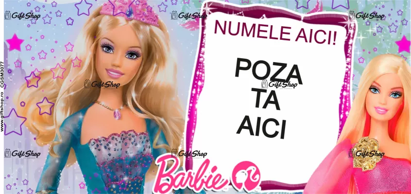 Cana personalizata gift shop cu poza si text, Barbie, model 1, din ceramica, 330ml
