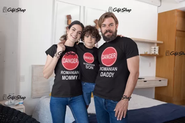 Danger romanian mommy, daddy and son - set 3 tricouri personalizate