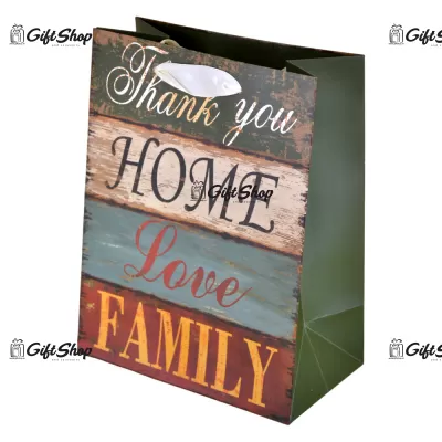 Punga pentru cadou realizata din hartie laminata – thank you. home. love. family small