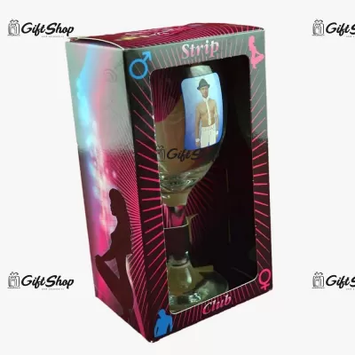 Pahar de vin cu imagine de barbat termic in cutie decorativa F