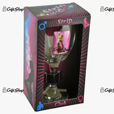 Pahar de vin cu imagine de femeie termica in cutie decorativa – Strip Club D