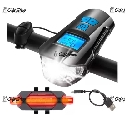 Vitezometru Digital cu lampa Fata + Spate + Claxon cu 6 sunete, waterproof, pentru bicicleta, model AVX-WT-CBL-1X